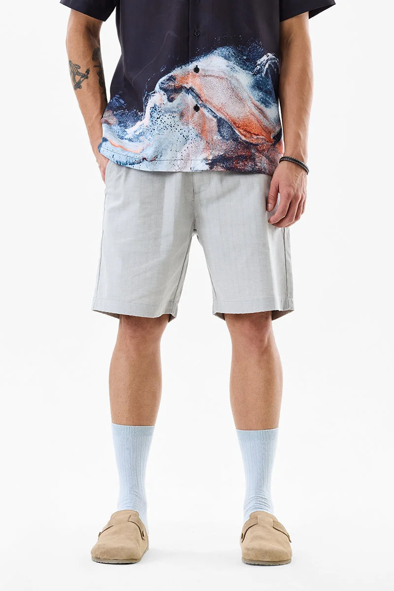 SNITCH Grey Regular Fit Striped Light Grey Shorts for Men | Best Price UAE